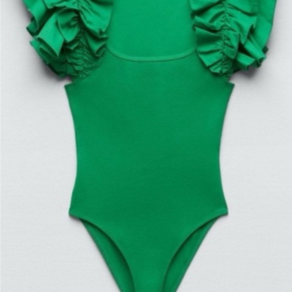 Zara Ruffled Sleeve  Green One Piece Bodysuit
